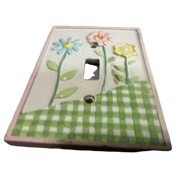 Vintage Hand-Painted Floral Ceramic Single Light Switch Cover Plate - Picture 4 of 6